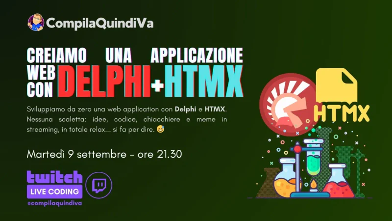 Creiamo un'applicazione web con Delphi e HTMX, ma anche VSCode e Copilot (Live Coding)