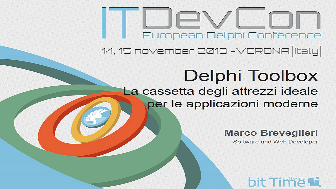 Locandina dell'evento ITDevCon 2013 - Delphi Toolbox: la cassetta degli attrezzi per le applicazioni moderne